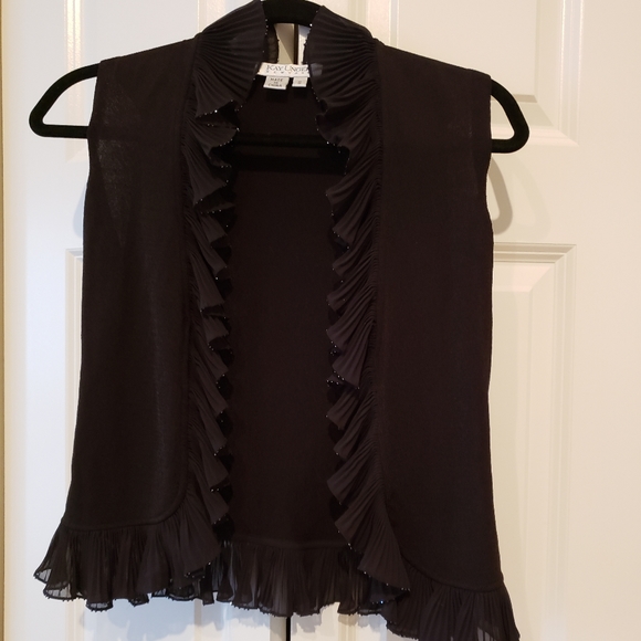 Kay Unger Sleeveless Vest w/ Beaded Ruffle - Picture 1 of 5